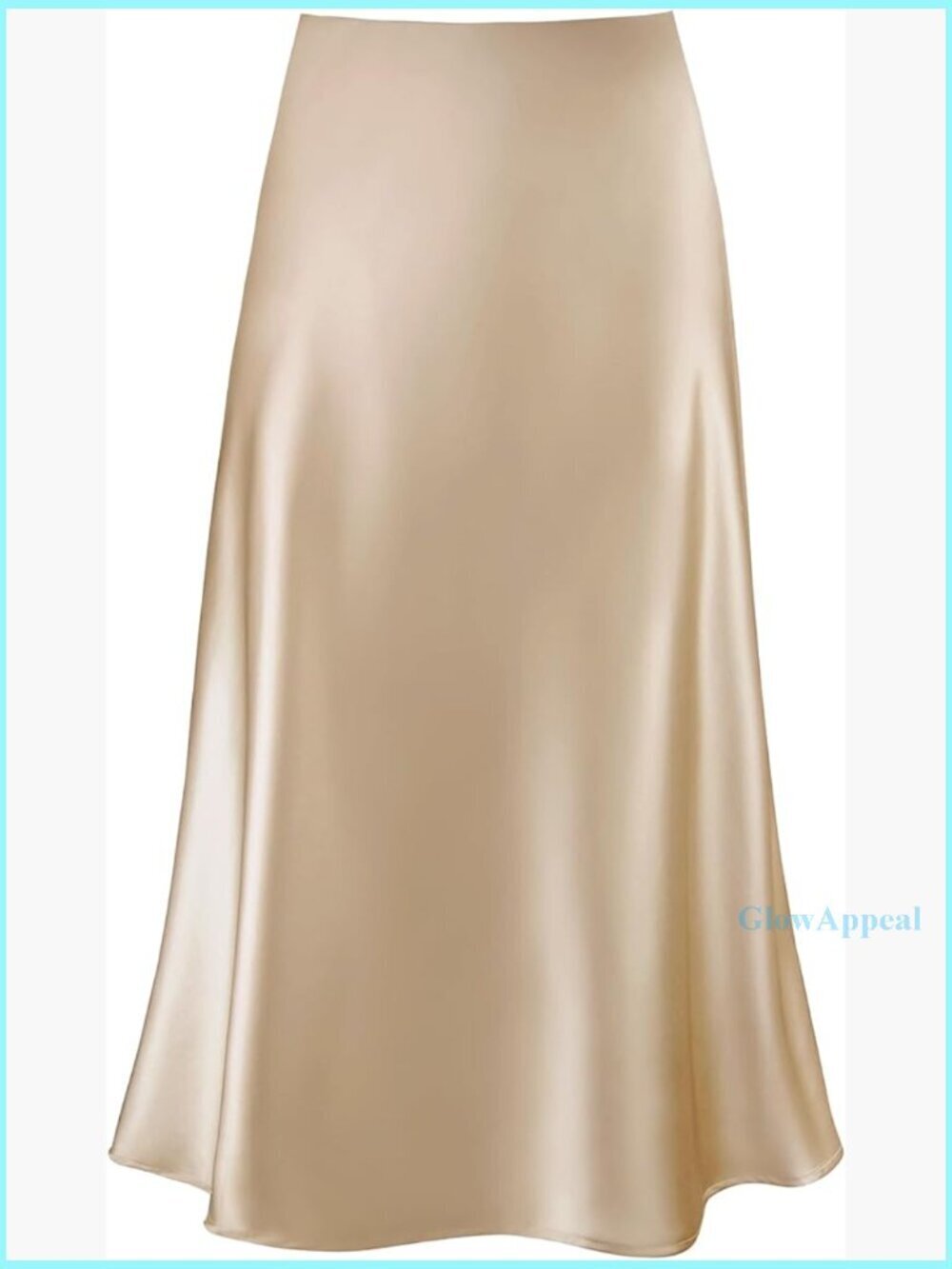 Satin High Waist Flared Midi Skirt, Elastic Waistband, A-Line Casual
